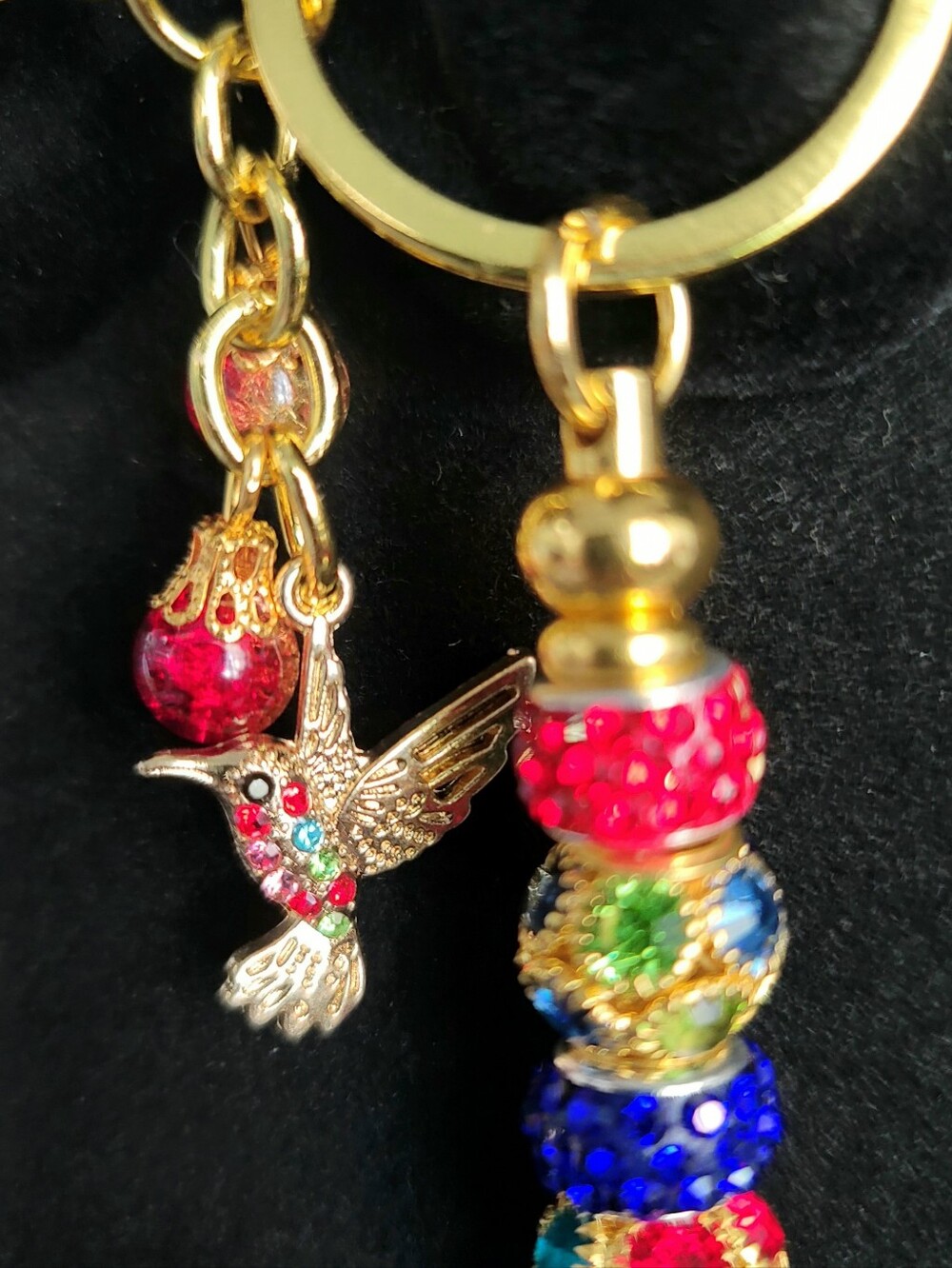 Gold-Tone Multicolor Beaded Hummingbird Keychain - Picture 2 of 2